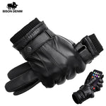 BISON DENIM Men's Genuine Leather Gloves Touch Screen Gloves for Men Winter Warm Mittens Full Finger handschuhe Plus Velvet S019